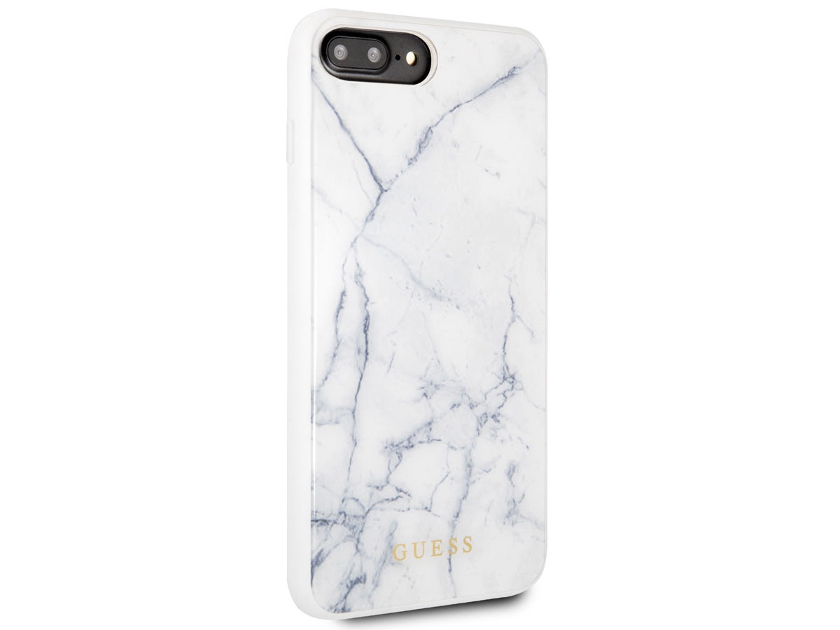 Guess Marble HD Glass Case Wit - iPhone 8+/7+/6+ hoesje