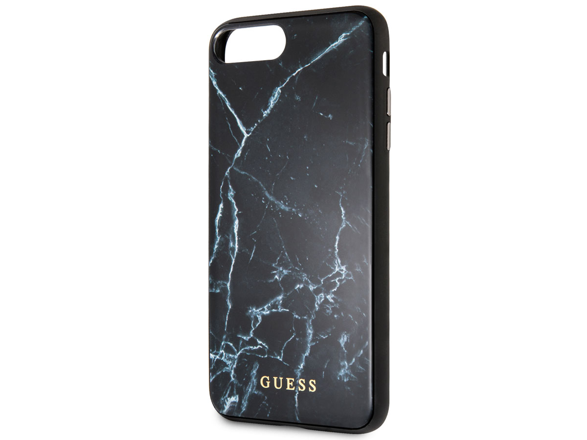 Guess Marble HD Glass Case Zwart - iPhone 8+/7+/6+ hoesje