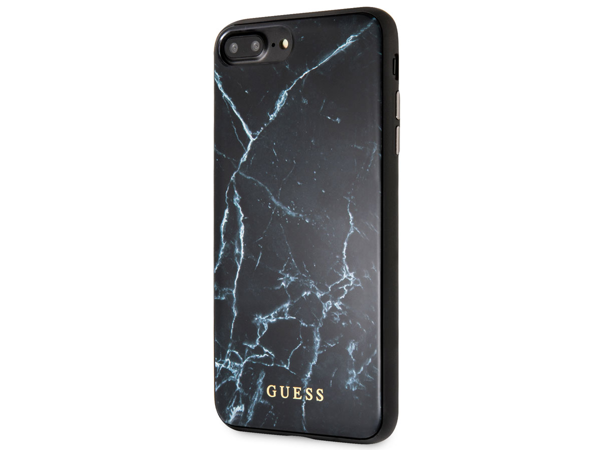 Guess Marble HD Glass Case Zwart - iPhone 8+/7+/6+ hoesje