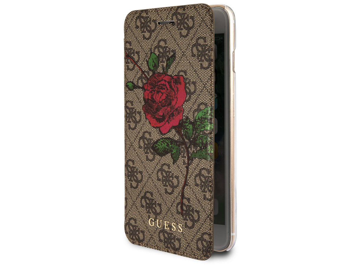 Guess Monogram Rose Book Bruin - iPhone 8+/7+/6+ hoesje