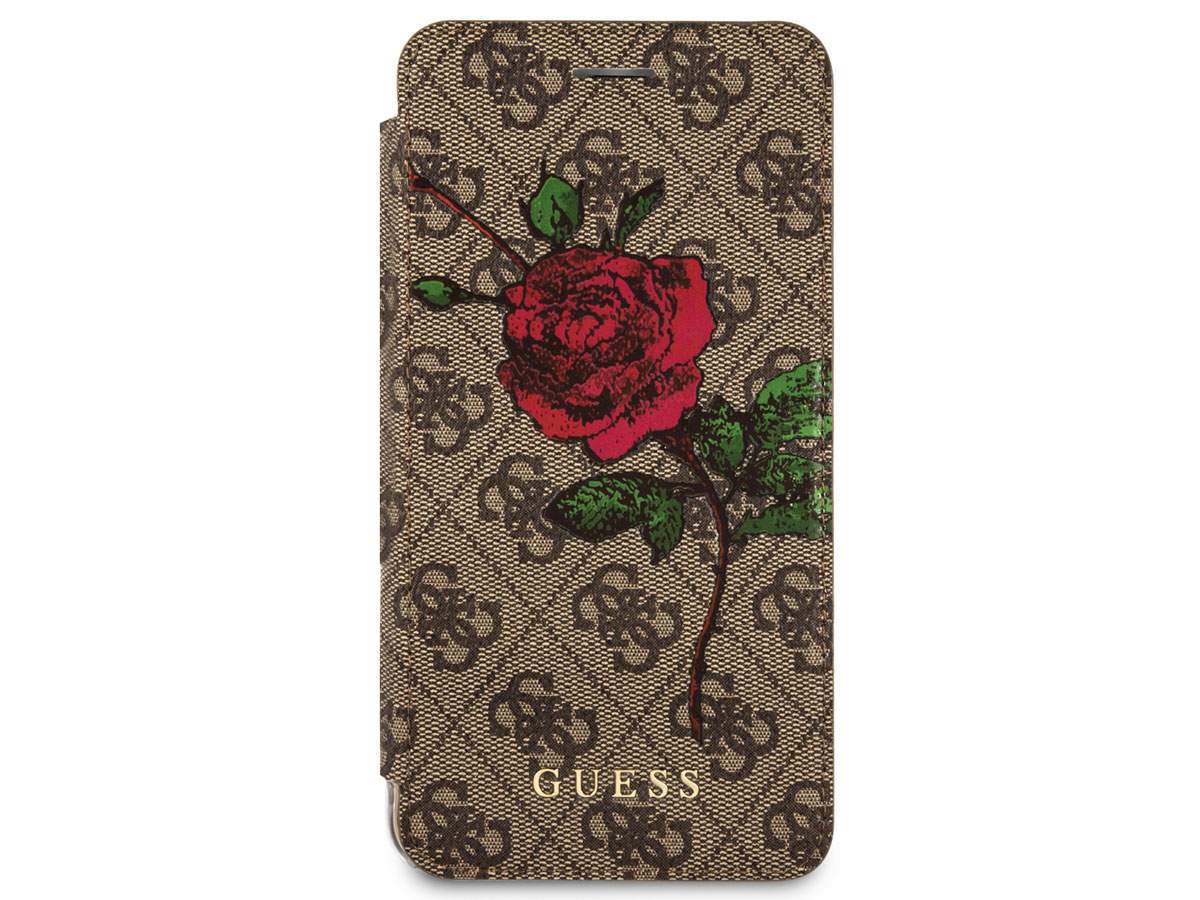 Guess Monogram Rose Book Bruin - iPhone 8+/7+/6+ hoesje