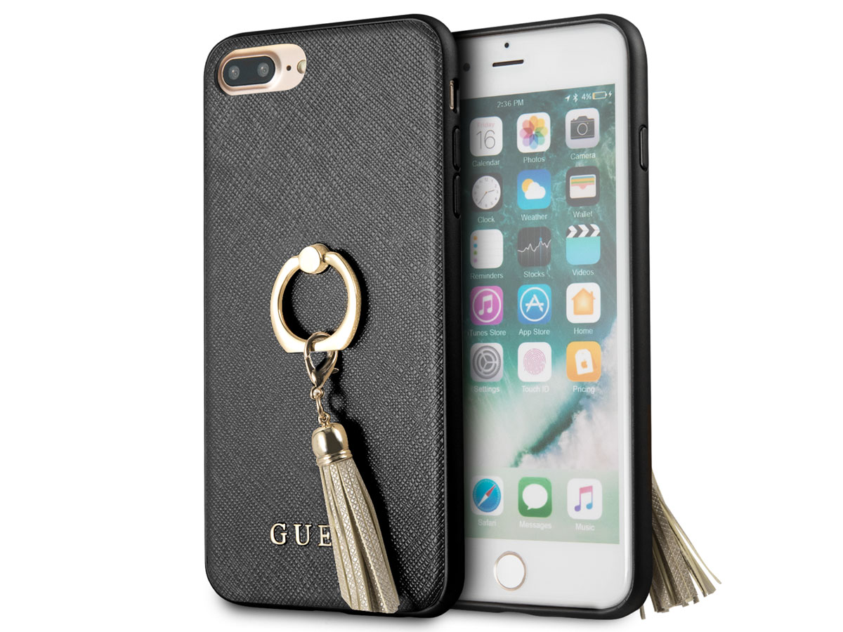 Guess Tassel iRing Case Zwart - iPhone 8+/7+/6+ hoesje