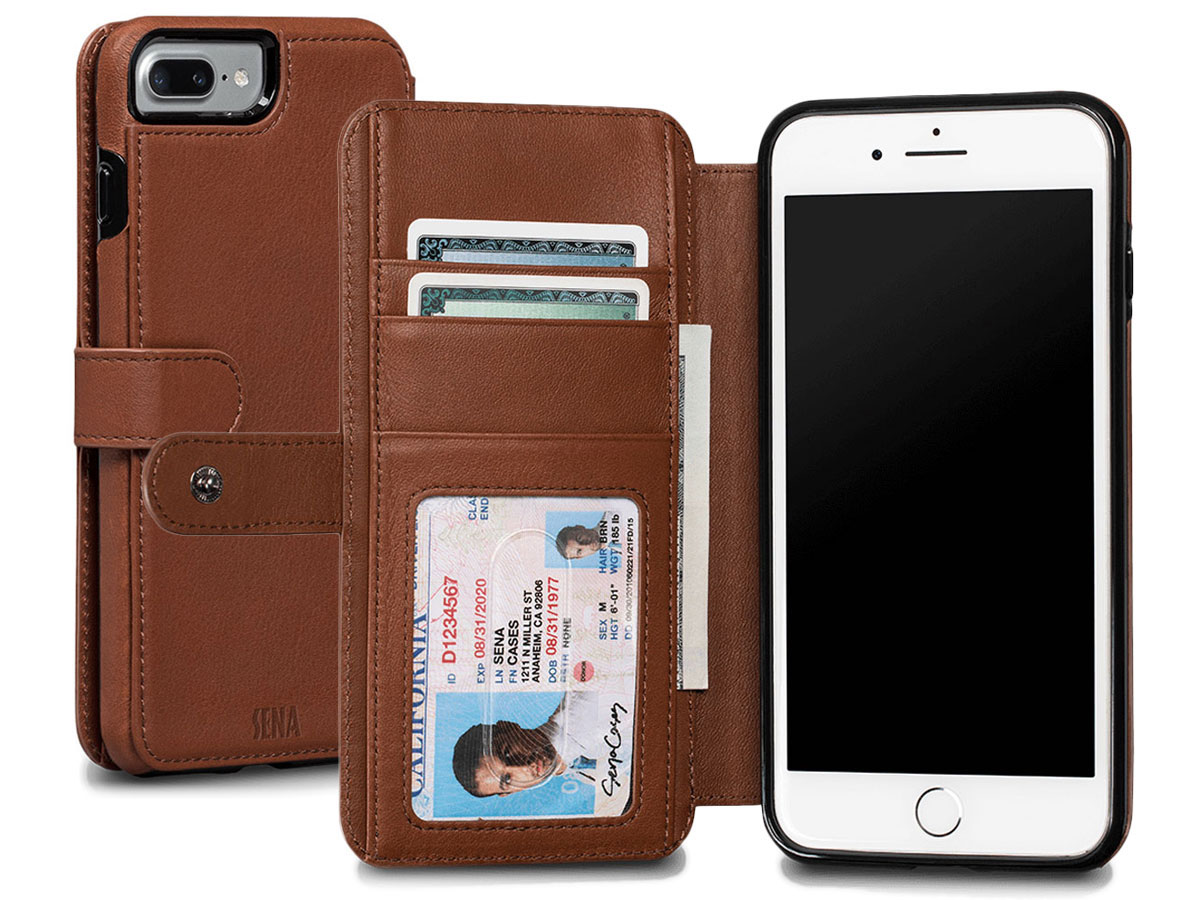 Sena Classic WalletBook Tan - Leren iPhone 8+/7+ hoesje