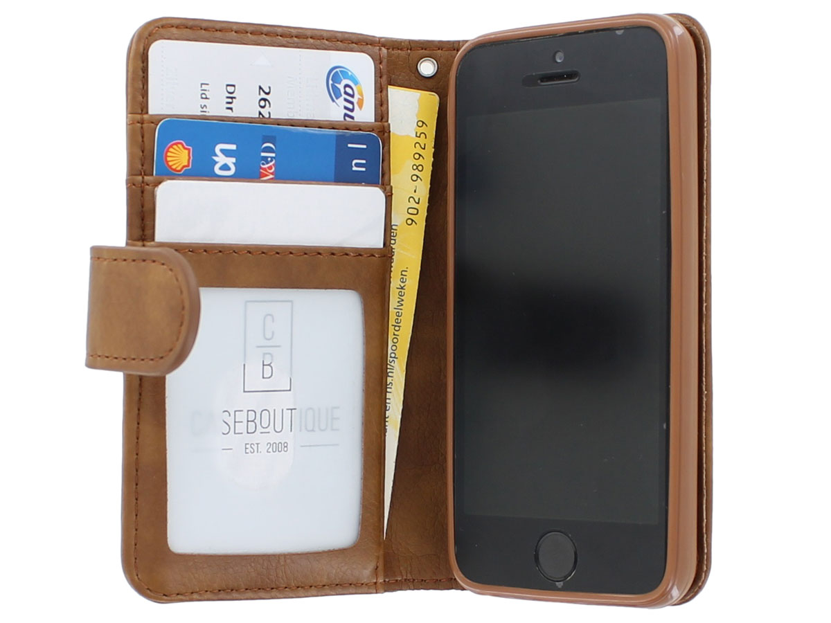 Zipper Wallet Case Bruin - iPhone SE / 5s / 5 hoesje