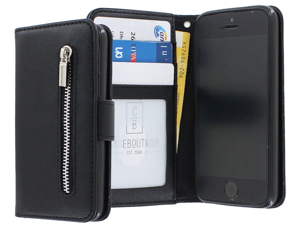 Zipper Wallet Case Zwart - iPhone SE / 5s / 5 hoesje