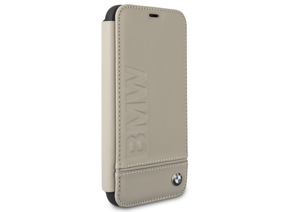 BMW Logo Leather Folio Beige Leer - iPhone X/Xs hoesje