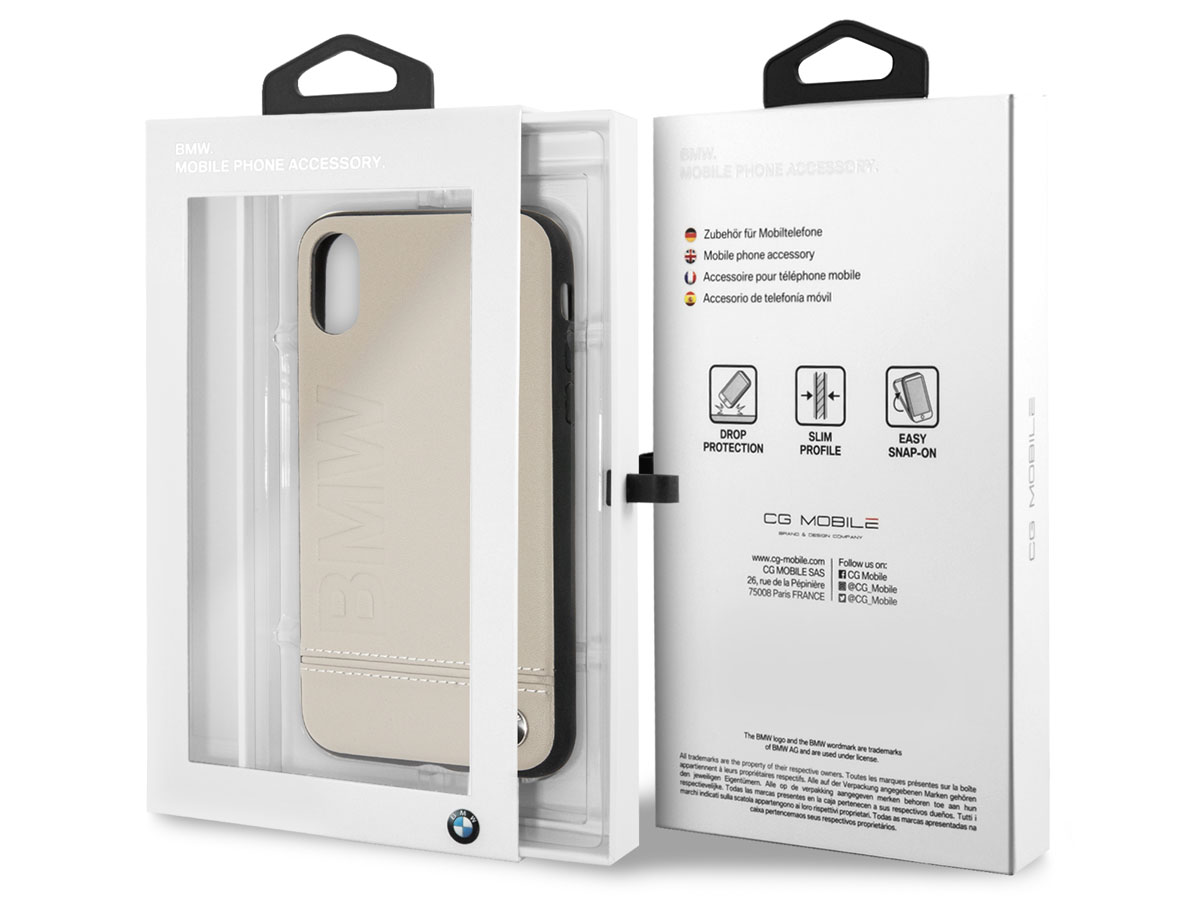 BMW Logo Leather Case Taupe - Leren iPhone X/Xs hoesje