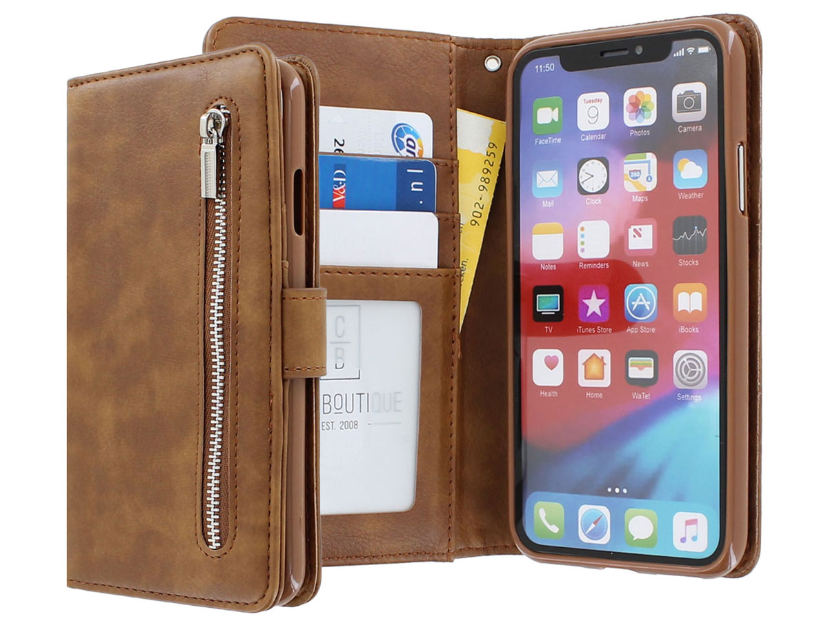 Zip Wallet Case Bruin - iPhone X/Xs hoesje