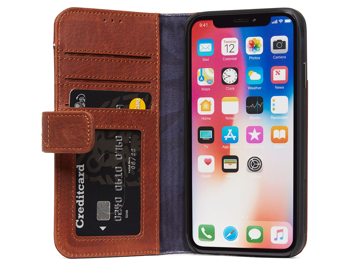 Decoded Drop Protection Wallet Bruin Leer - iPhone X/Xs Hoesje
