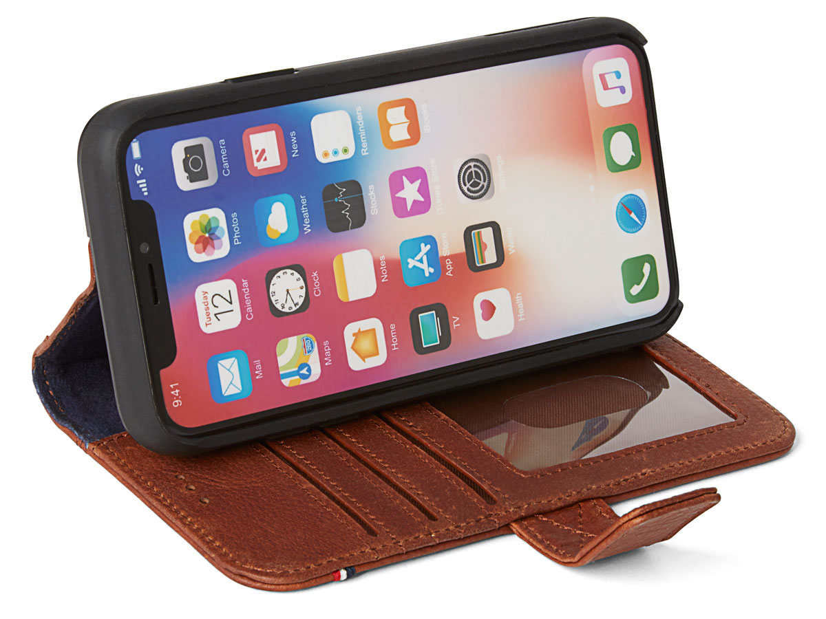 Decoded Drop Protection Wallet Bruin Leer - iPhone X/Xs Hoesje