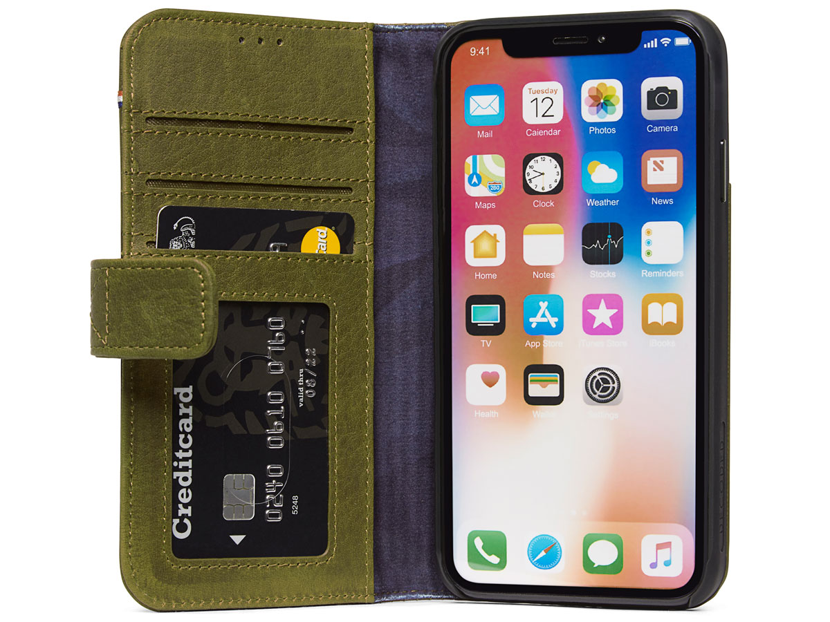 Decoded Drop Protection Wallet Groen Leer - iPhone X/Xs Hoesje