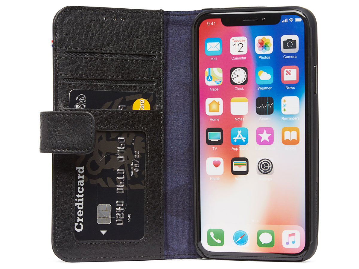 Decoded Drop Protection Wallet Zwart Leer - iPhone X/Xs Hoesje