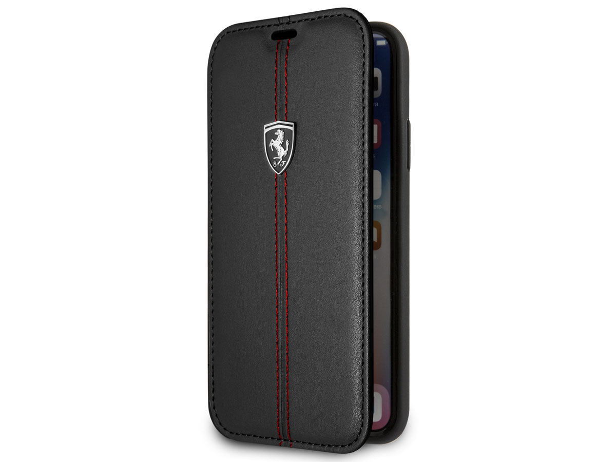 Ferrari Heritage Stitch Book Zwart Leer - iPhone X/Xs hoesje