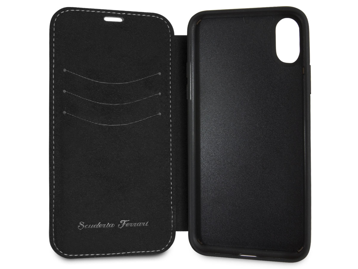 Ferrari Heritage Stitch Book Zwart Leer - iPhone X/Xs hoesje