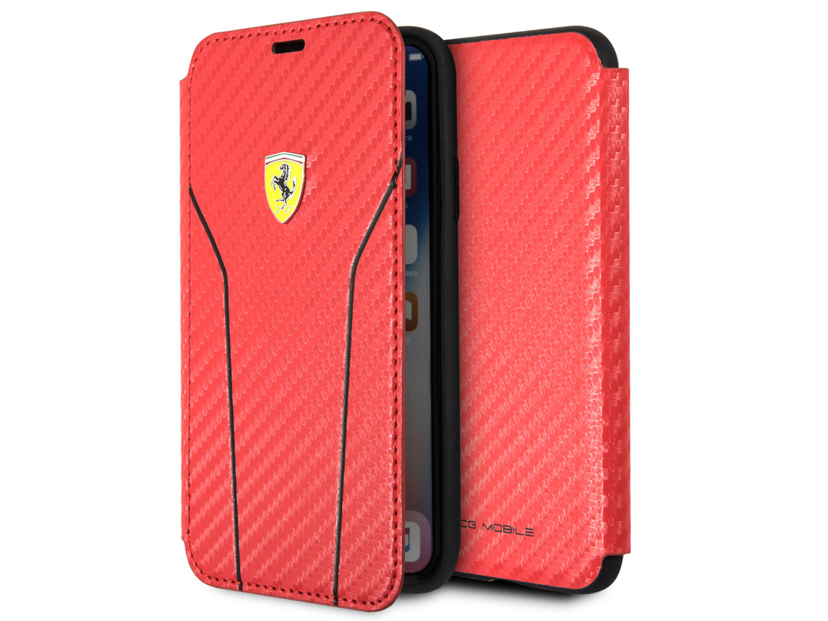 Ferrari Scuderia Carbon Bookcase Rood - iPhone X/Xs hoesje