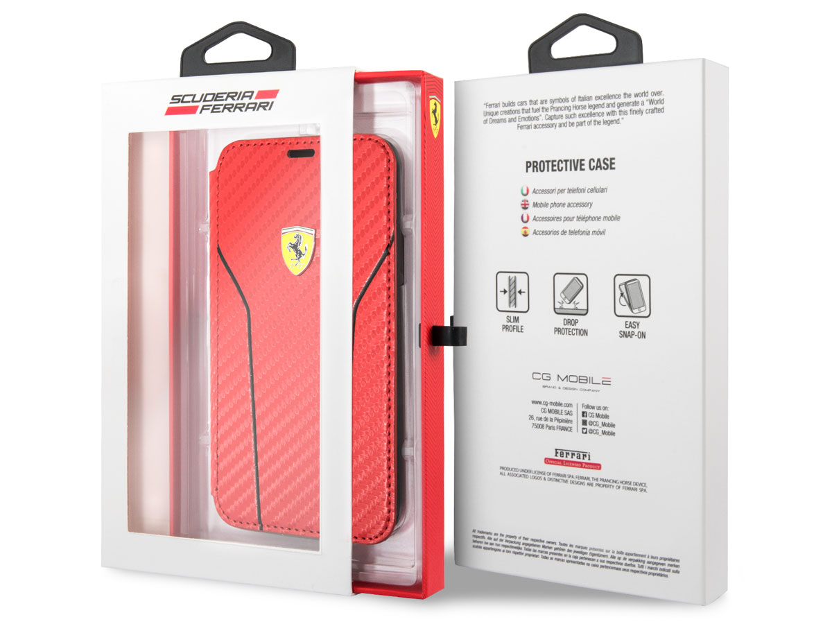 Ferrari Scuderia Carbon Bookcase Rood - iPhone X/Xs hoesje