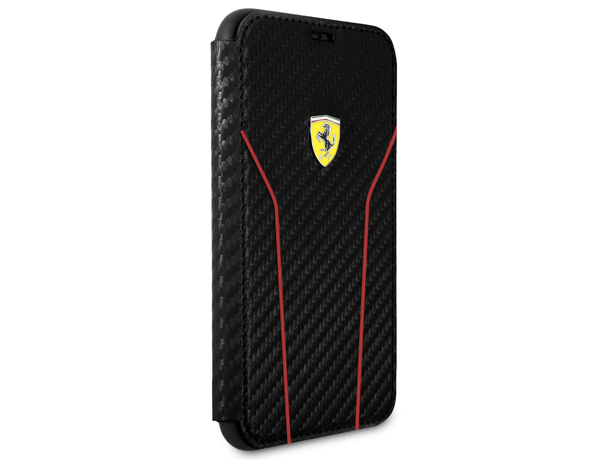 Ferrari Scuderia Carbon Bookcase Zwart iPhone X/Xs hoesje