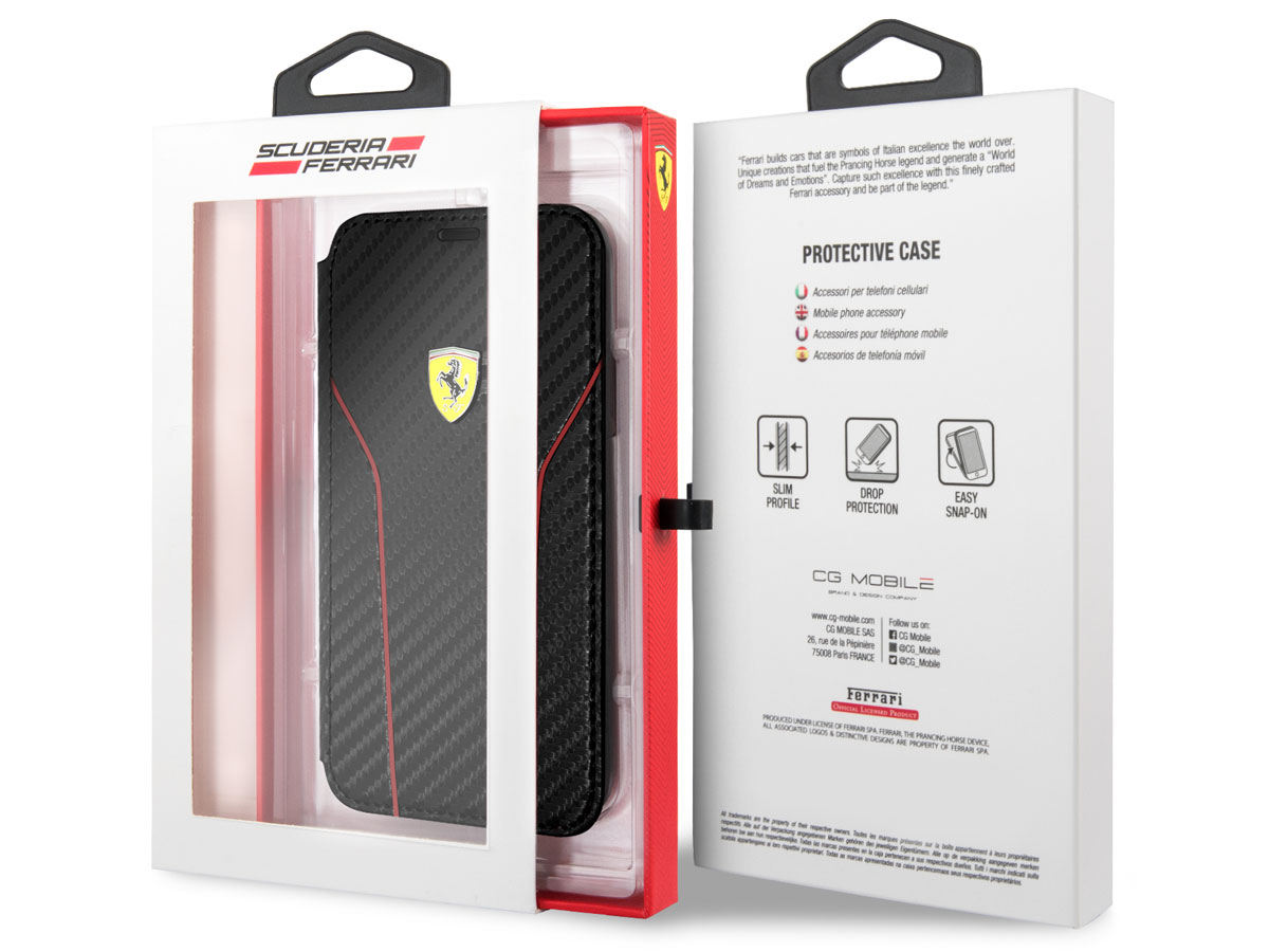 Ferrari Scuderia Carbon Bookcase Zwart iPhone X/Xs hoesje