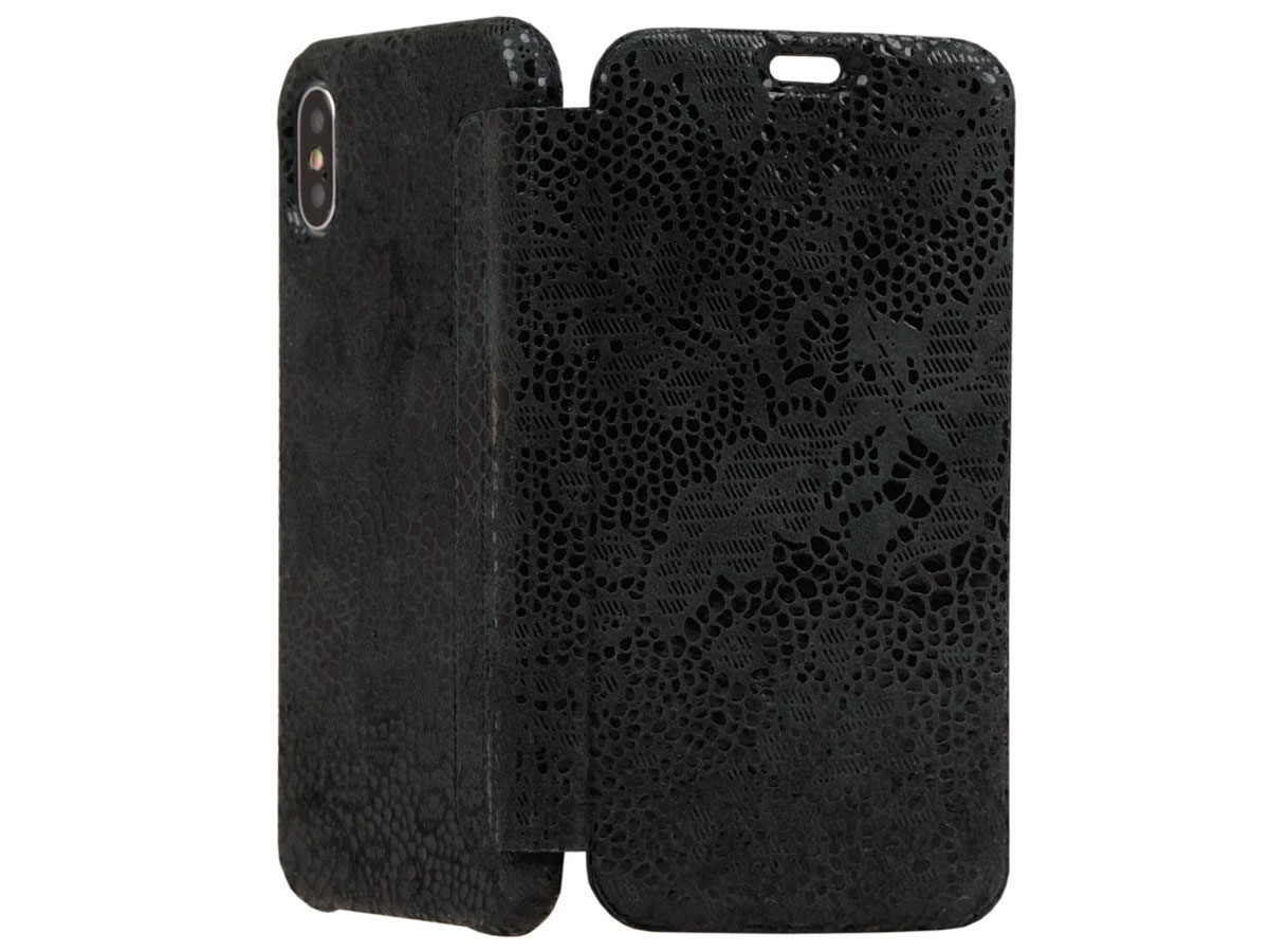 Graffi Oyster Lace Zwart Leer - iPhone X/Xs hoesje