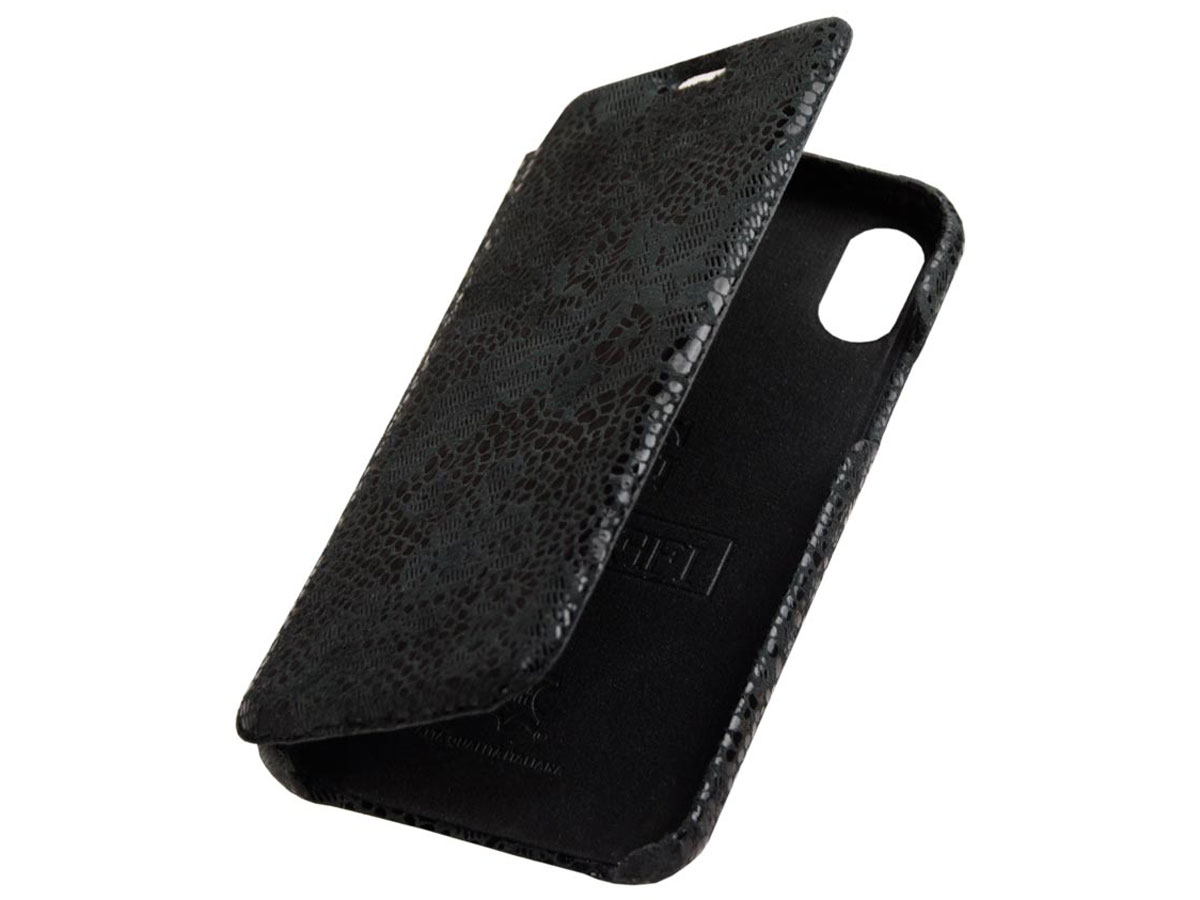 Graffi Oyster Lace Zwart Leer - iPhone X/Xs hoesje