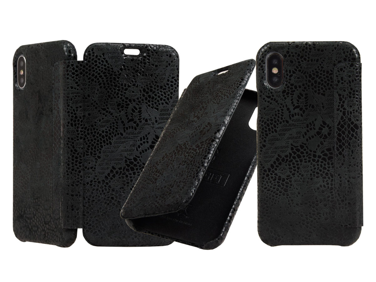 Graffi Oyster Lace Zwart Leer - iPhone X/Xs hoesje