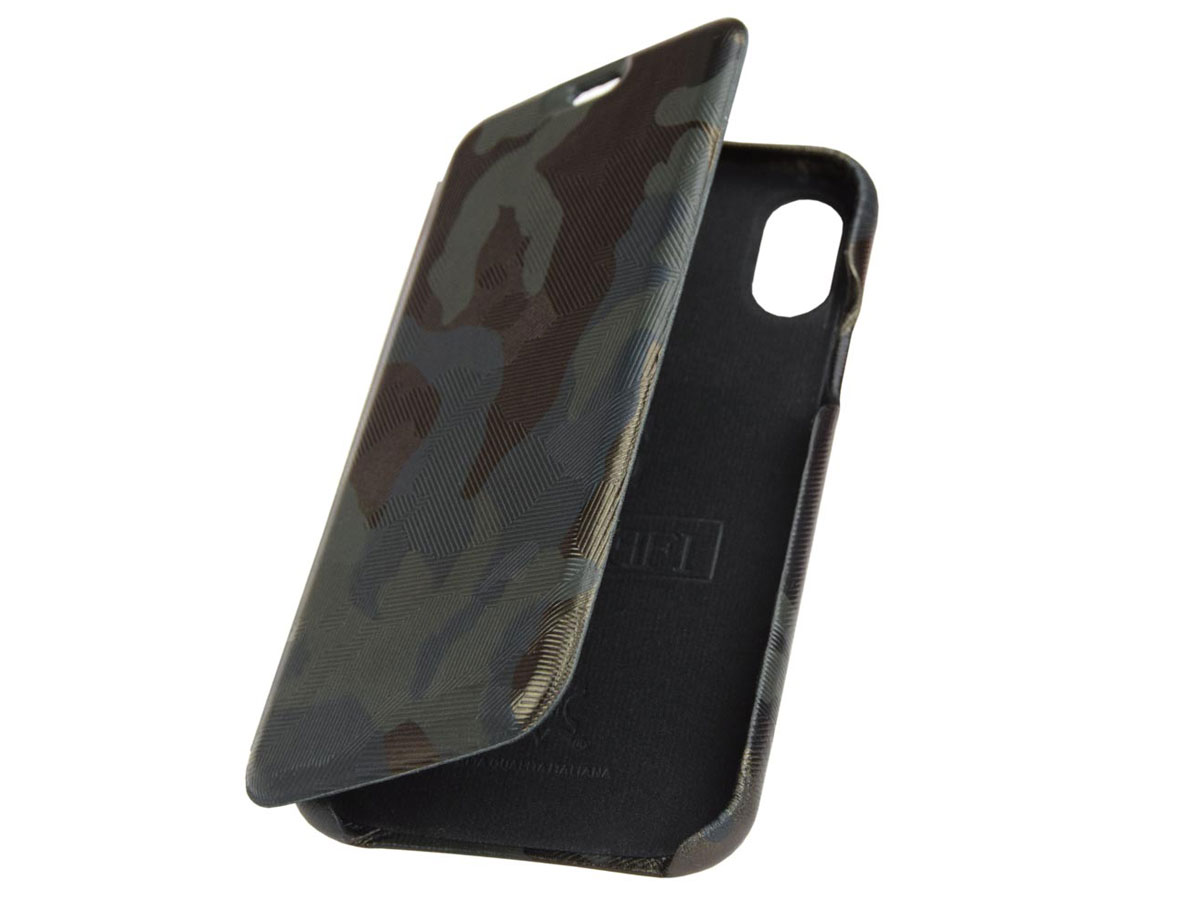 Graffi Oyster Case Camouflage Leer - iPhone X/Xs hoesje