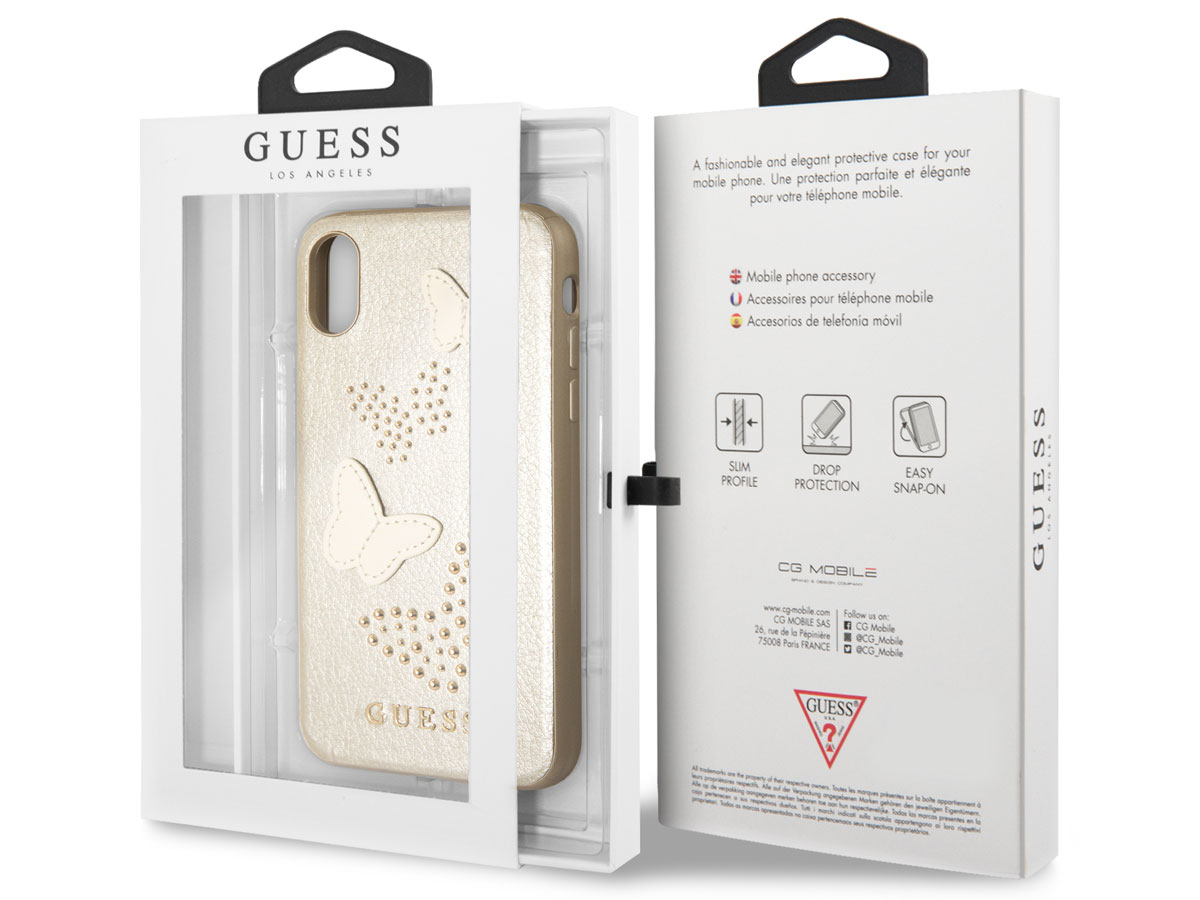 Guess Butterfly Studs Soft Case Goud - iPhone X/Xs hoesje