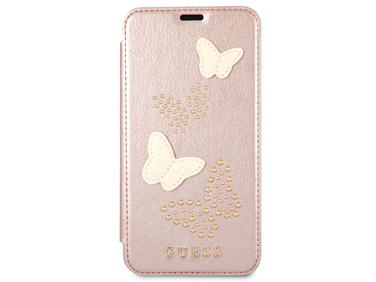 Guess Butterfly Studs Bookcase Rosé - iPhone X/Xs hoesje