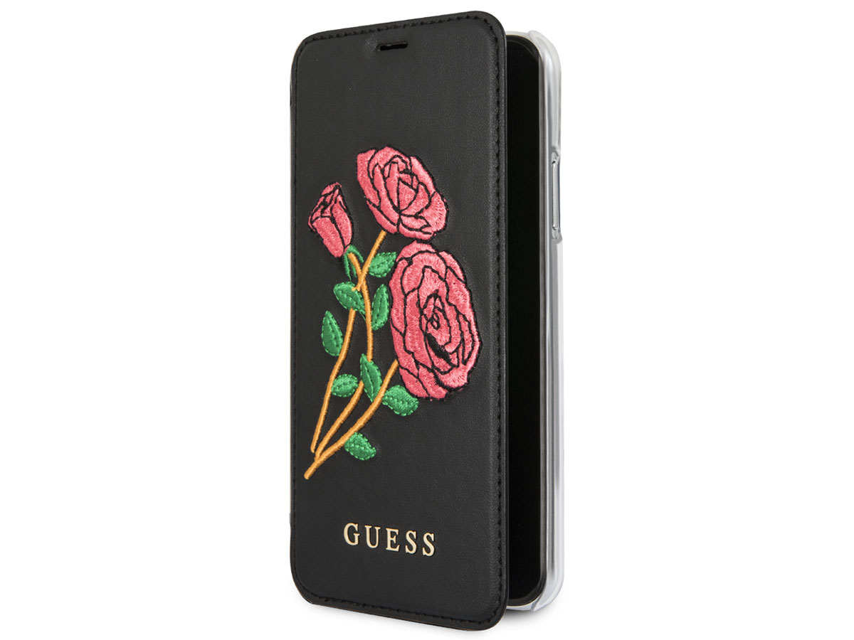 Guess Embroidered Rose Bookcase - iPhone X/Xs hoesje