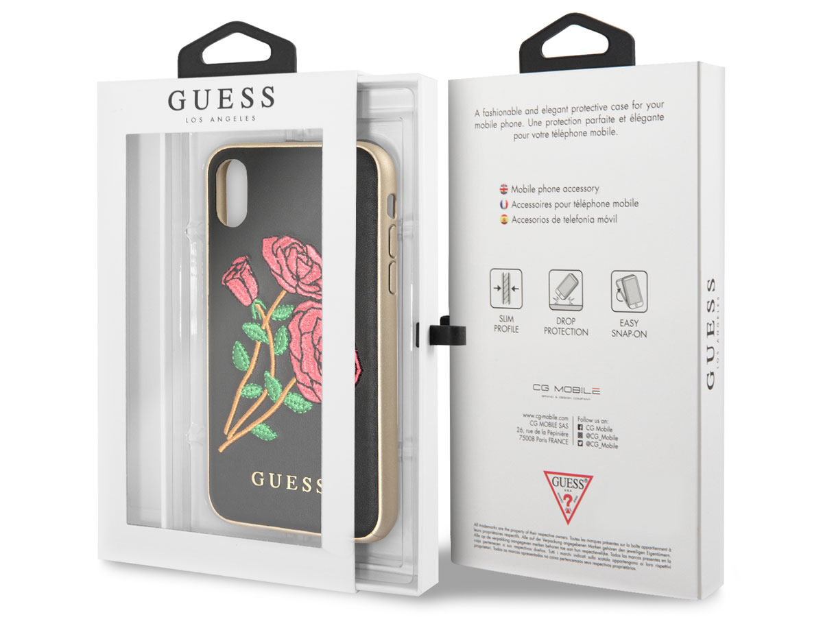 Guess Embroidered Rose Soft Case - iPhone X/Xs hoesje