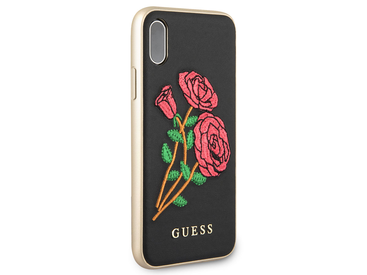 Guess Embroidered Rose Soft Case - iPhone X/Xs hoesje