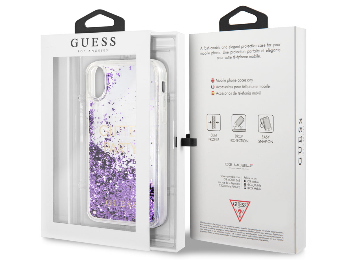 Guess Glitter Party Case Paars - iPhone X/Xs hoesje