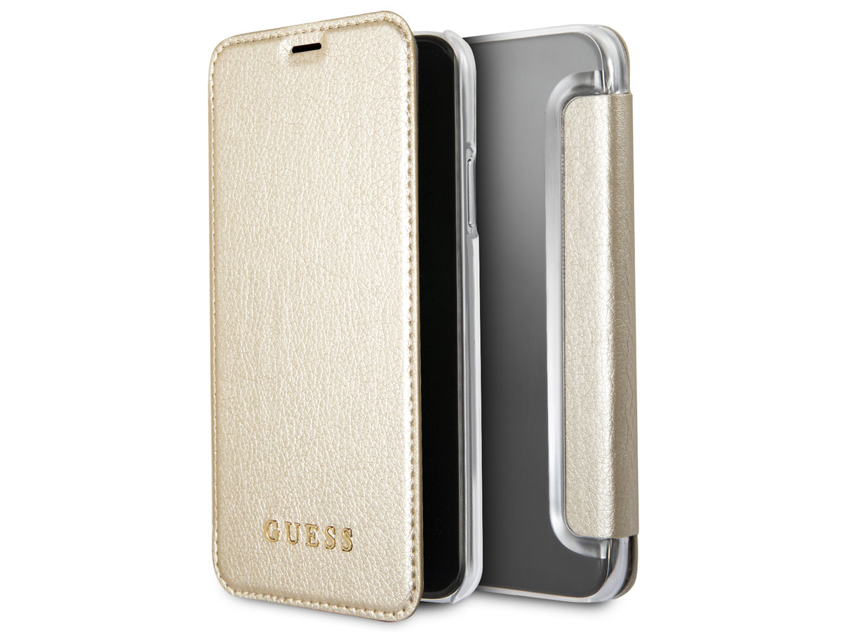 Guess Iridescent Clear Bookcase Goud - iPhone X/Xs hoesje
