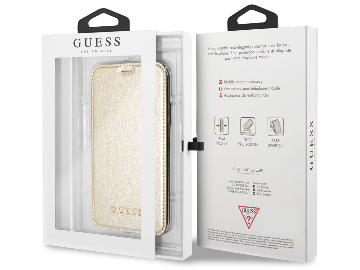 Guess Iridescent Clear Bookcase Goud - iPhone X/Xs hoesje