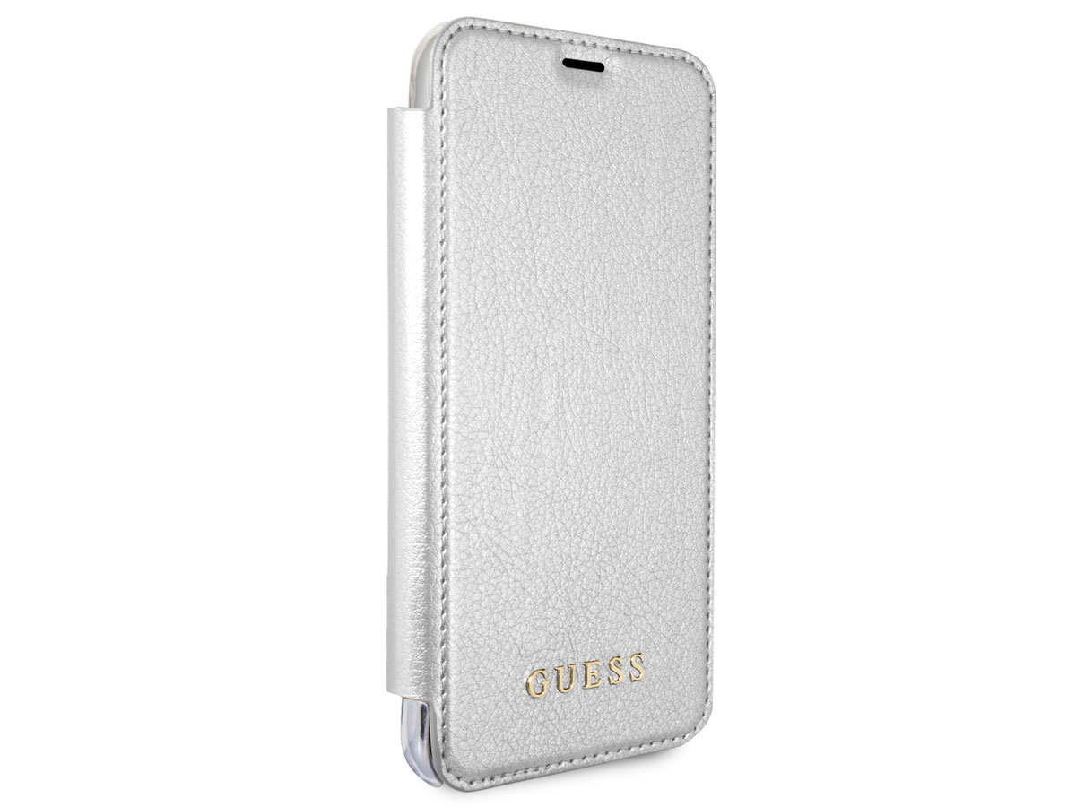 Guess Iridescent Clear Bookcase Zilver - iPhone X/Xs hoesje