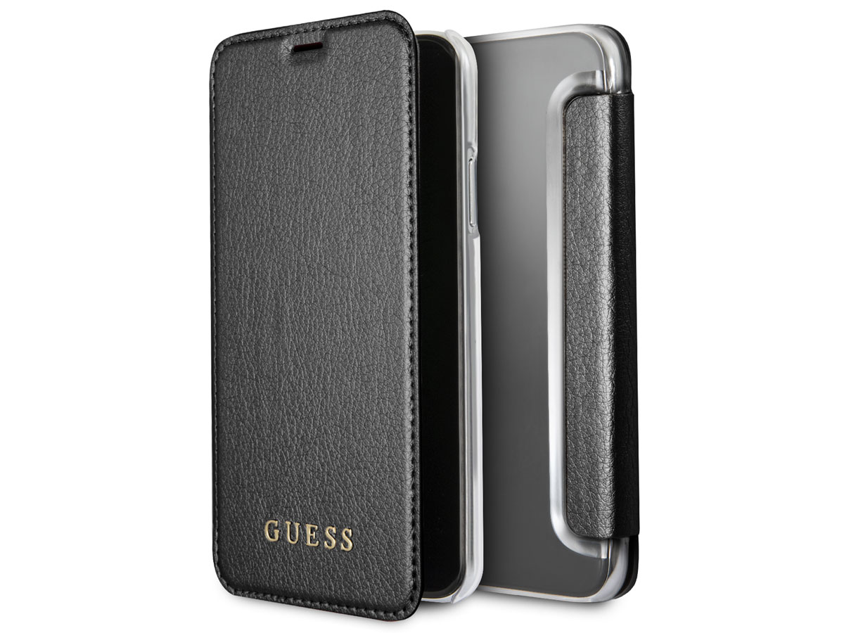 Guess Iridescent Clear Bookcase Zwart - iPhone X/Xs hoesje