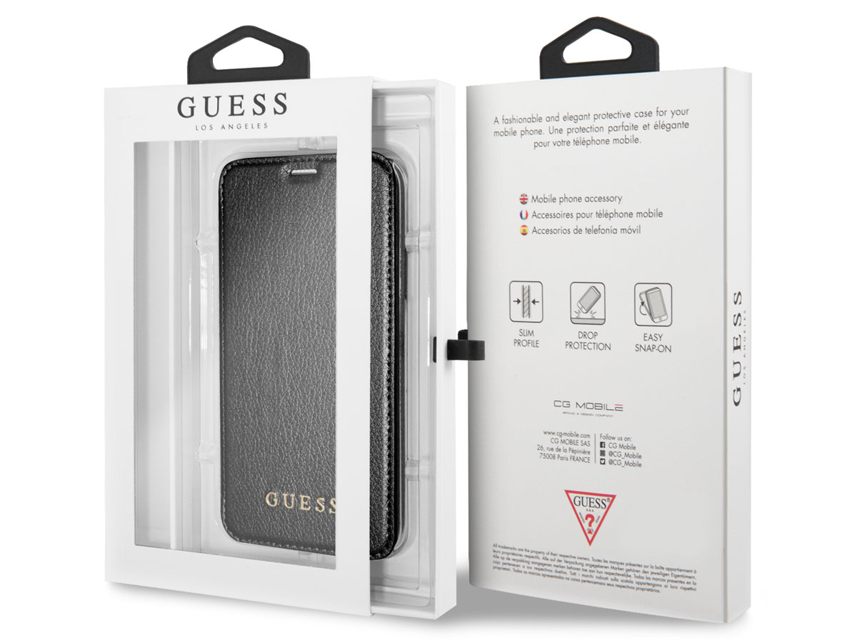 Guess Iridescent Clear Bookcase Zwart - iPhone X/Xs hoesje