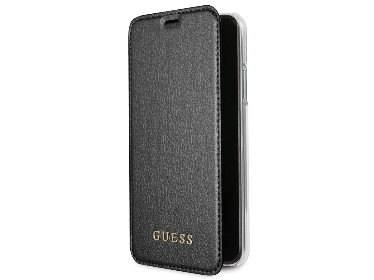 Guess Iridescent Clear Bookcase Zwart - iPhone X/Xs hoesje