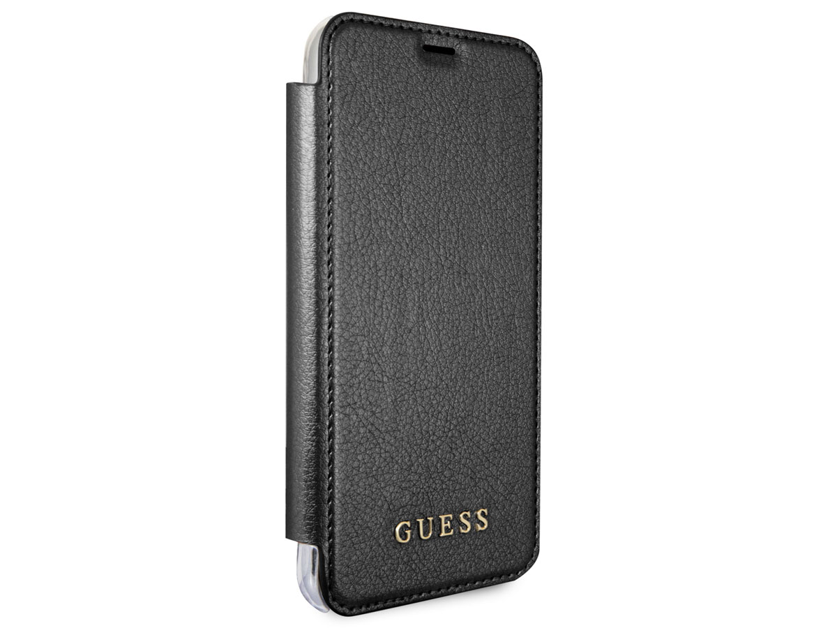 Guess Iridescent Clear Bookcase Zwart - iPhone X/Xs hoesje
