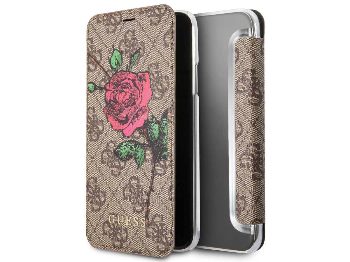 Guess Monogram Rose Bookcase Bruin - iPhone X/Xs hoesje