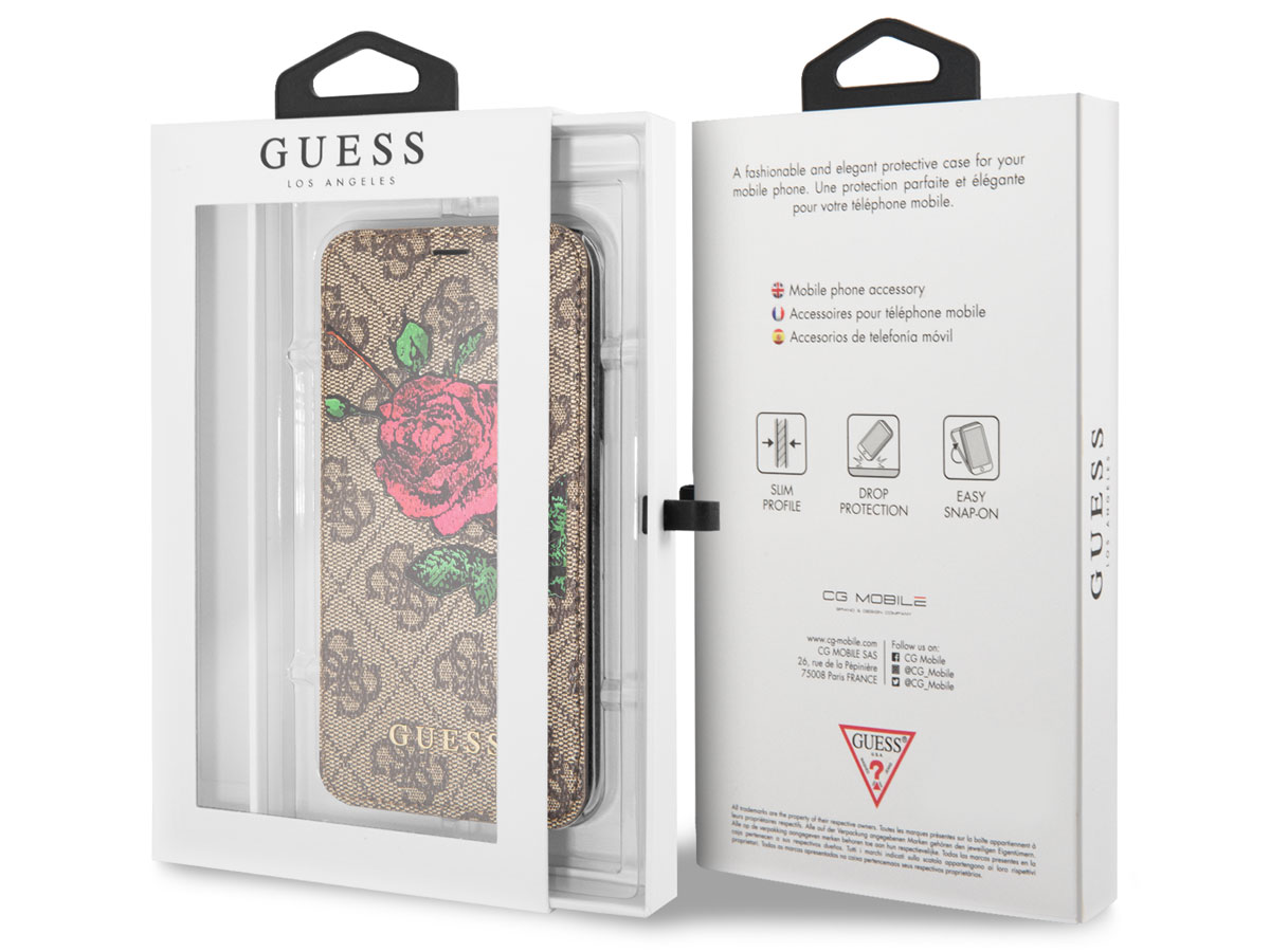 Guess Monogram Rose Bookcase Bruin - iPhone X/Xs hoesje