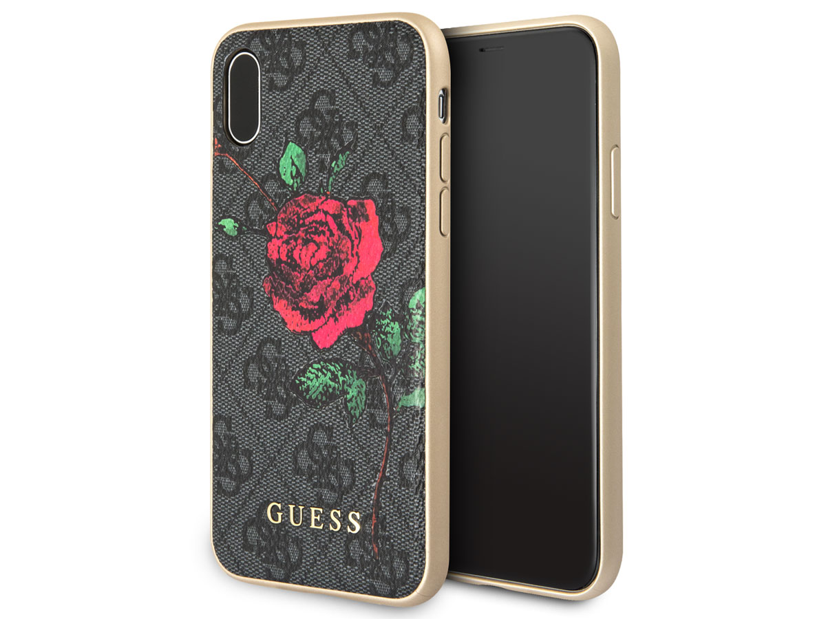 Guess Monogram Rose Soft Case Grijs - iPhone X/Xs hoesje