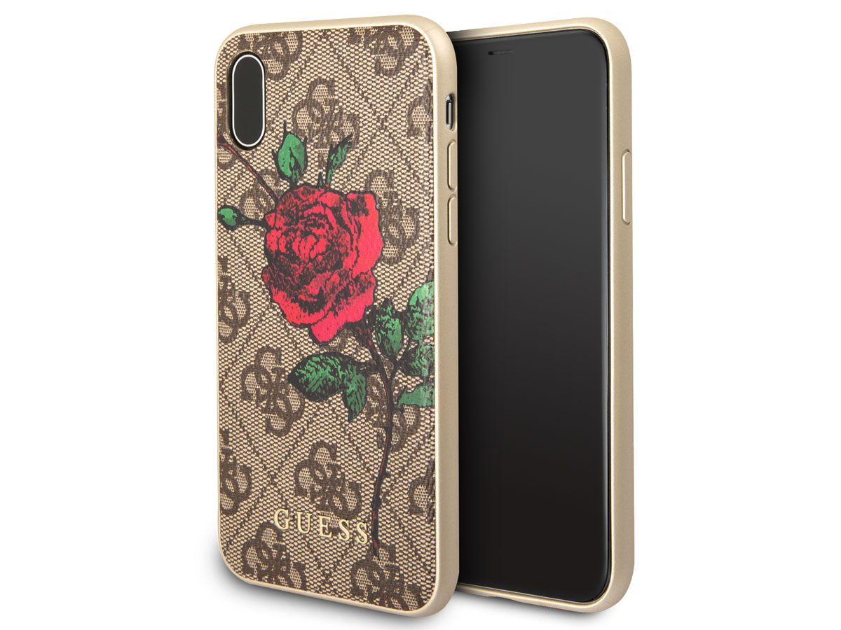 Guess Monogram Rose Soft Case Bruin - iPhone X/Xs hoesje
