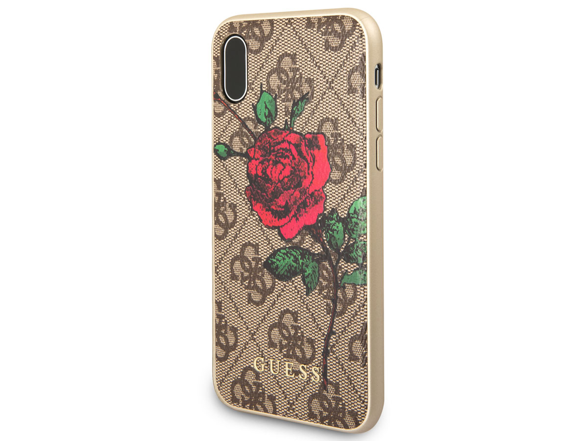 Guess Monogram Rose Soft Case Bruin - iPhone X/Xs hoesje