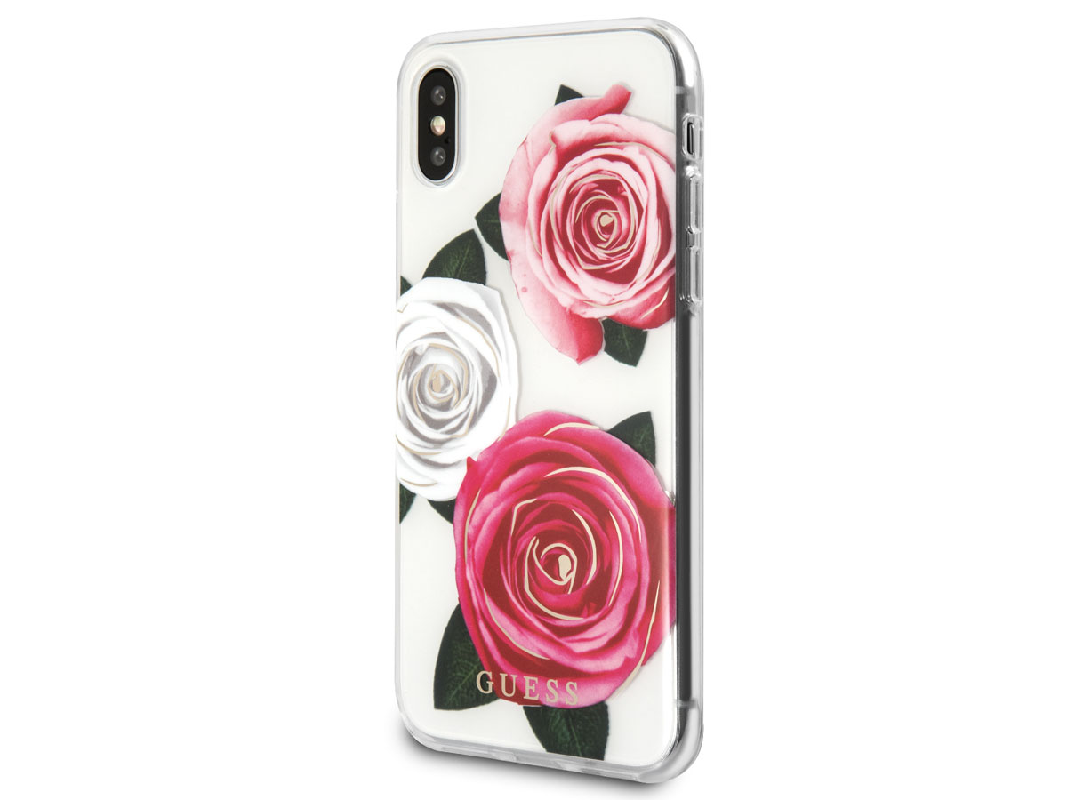 Guess Pink Roses TPU Skin - iPhone X/Xs hoesje