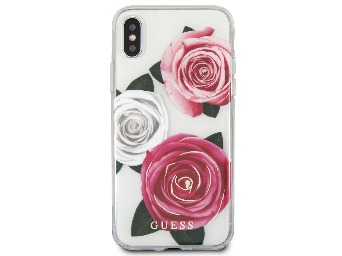 Guess Pink Roses TPU Skin - iPhone X/Xs hoesje