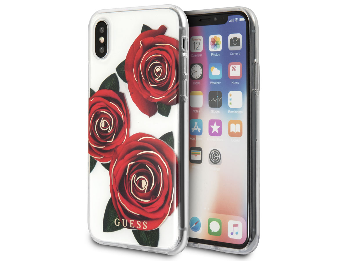Guess Red Roses TPU Skin - iPhone X/Xs hoesje