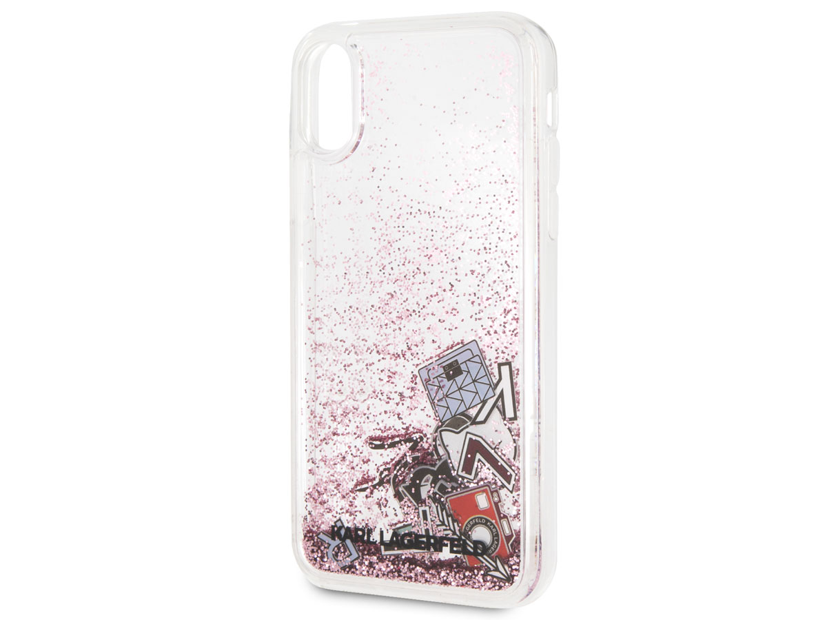 Karl Lagerfeld Iconic Glitter Case Rose - iPhone X/Xs hoesje