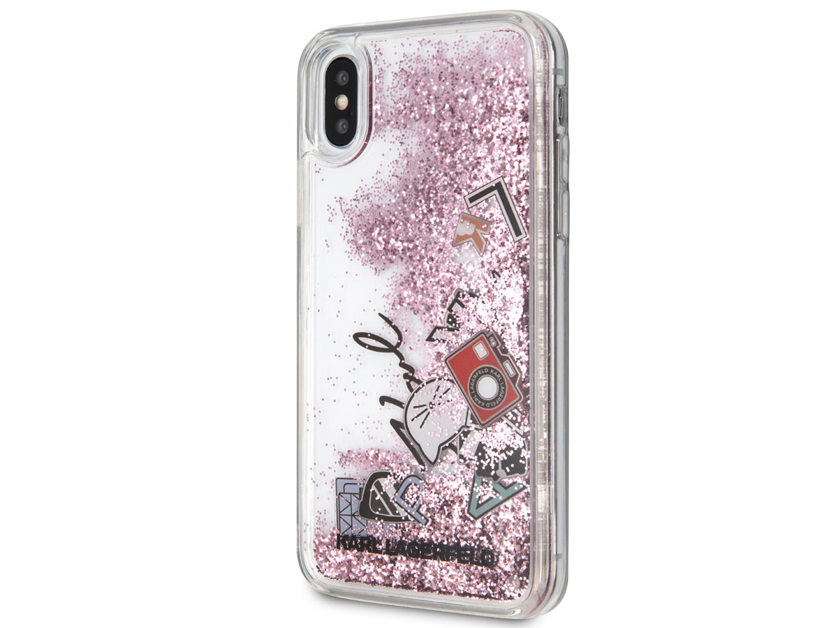 Karl Lagerfeld Iconic Glitter Case Rose - iPhone X/Xs hoesje