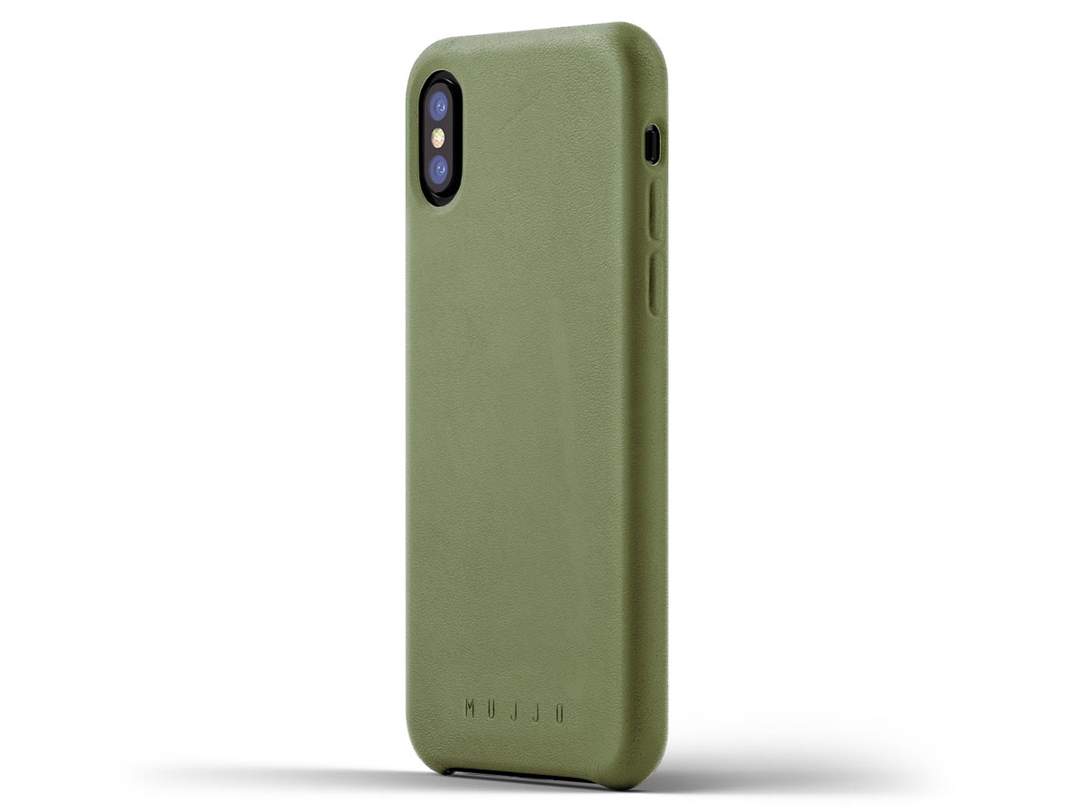Mujjo Full Leather Case Olijf - iPhone X/Xs hoesje